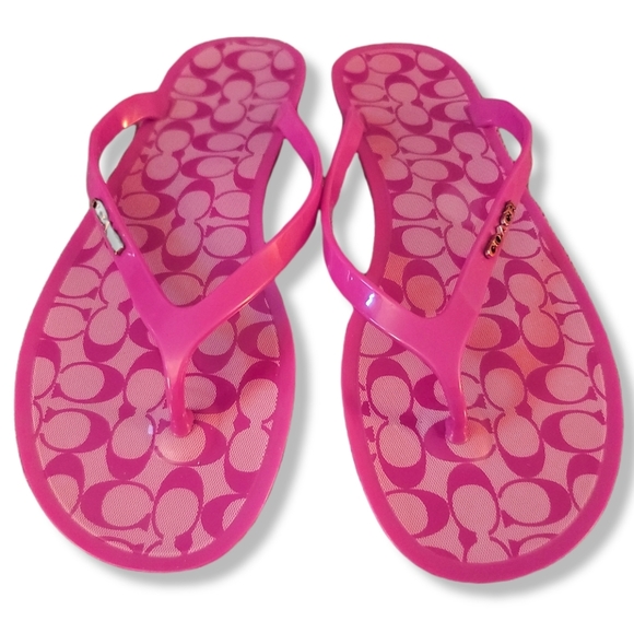 Coach Shoes - Coach Lyra pink logo jelly flip flops sandals 8